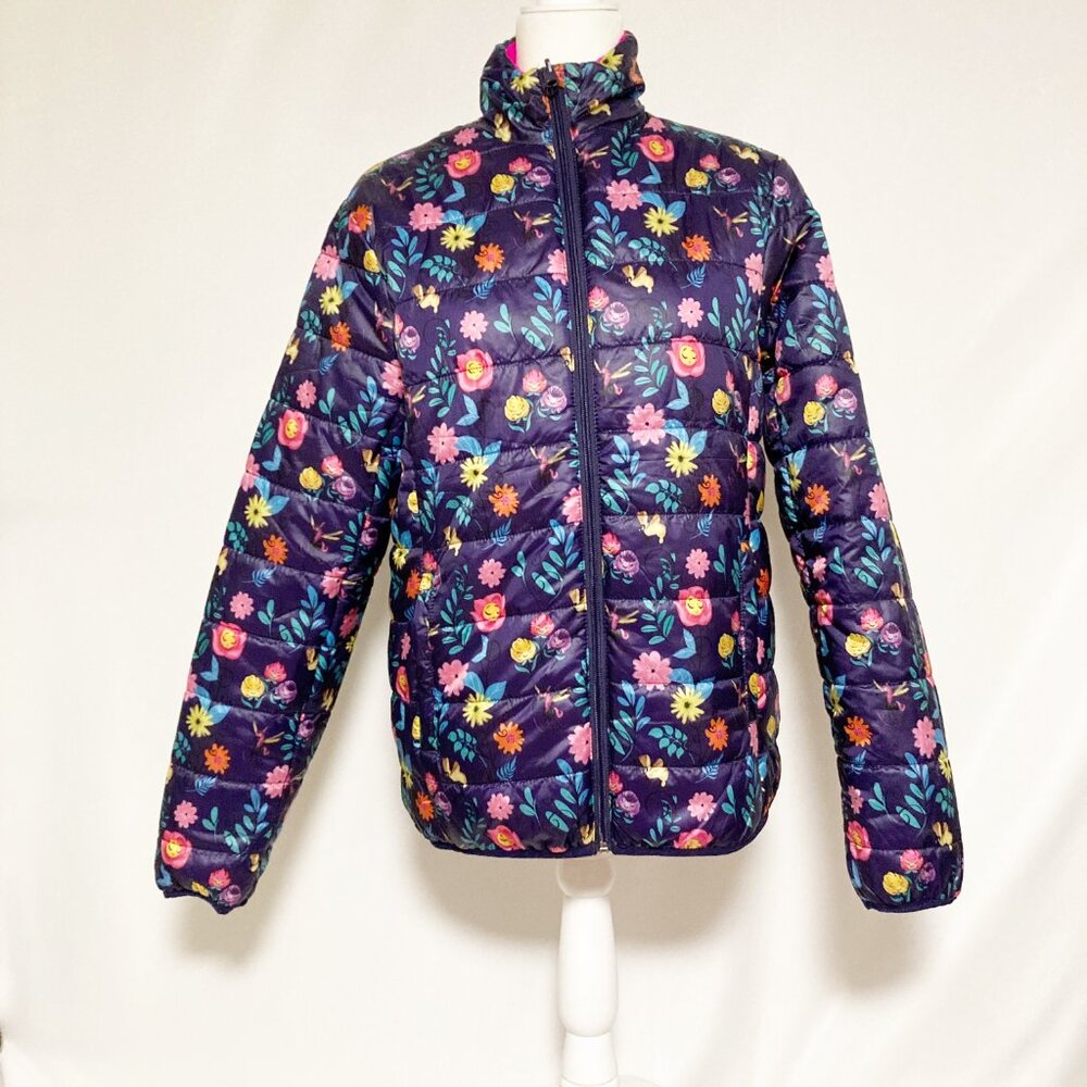 Disney Alice in Wonderland Reversible Puffer Jacket XS White Rabbit Floral